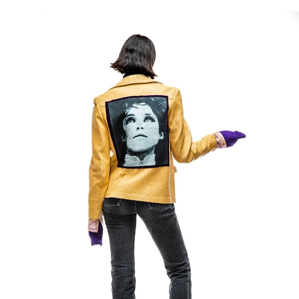 Vintage Leather Jacket w/Classic Edie Sedgwick Patch, Custom Sleeves and Accents - Picture 4 of 11